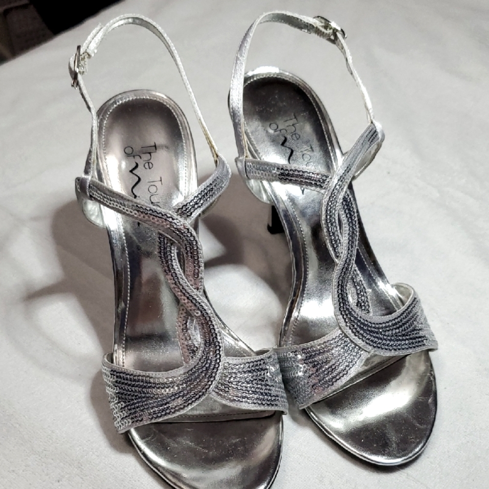 Touch of Nina Silver Strappy Heels